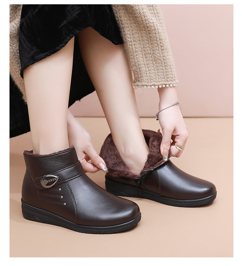 Women's Fleece-Lined Short Winter Boots with Soft Soles, Warm Everyday Footwear for Mature Women in Red, Dark Brown or Black, US Sizes 5-8