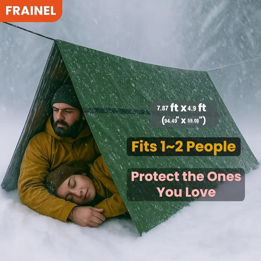 Olive Green Emergency Survival Tent, Portable Tubular Outdoor Shelter with Storage Bag, Whistle and Rope for Hiking, Camping and Vehicle Preparedness