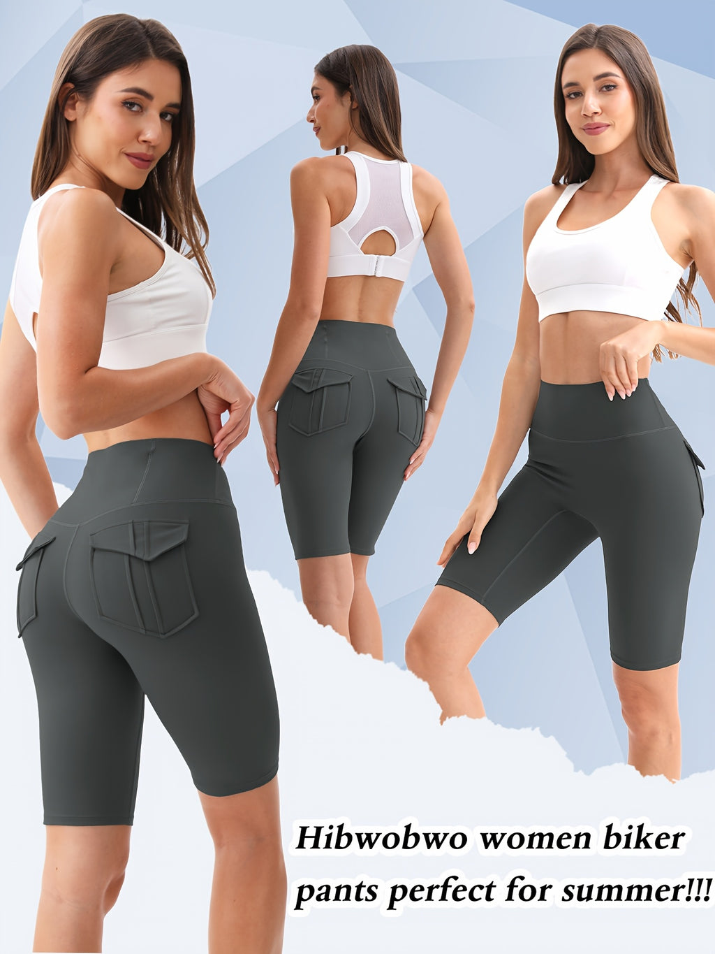 Nylon Spandex Biker Shorts 5-Pack for Women, High-Waist Stretch Workout Shorts with Two Back Pockets for Yoga, Running and Casual Wear