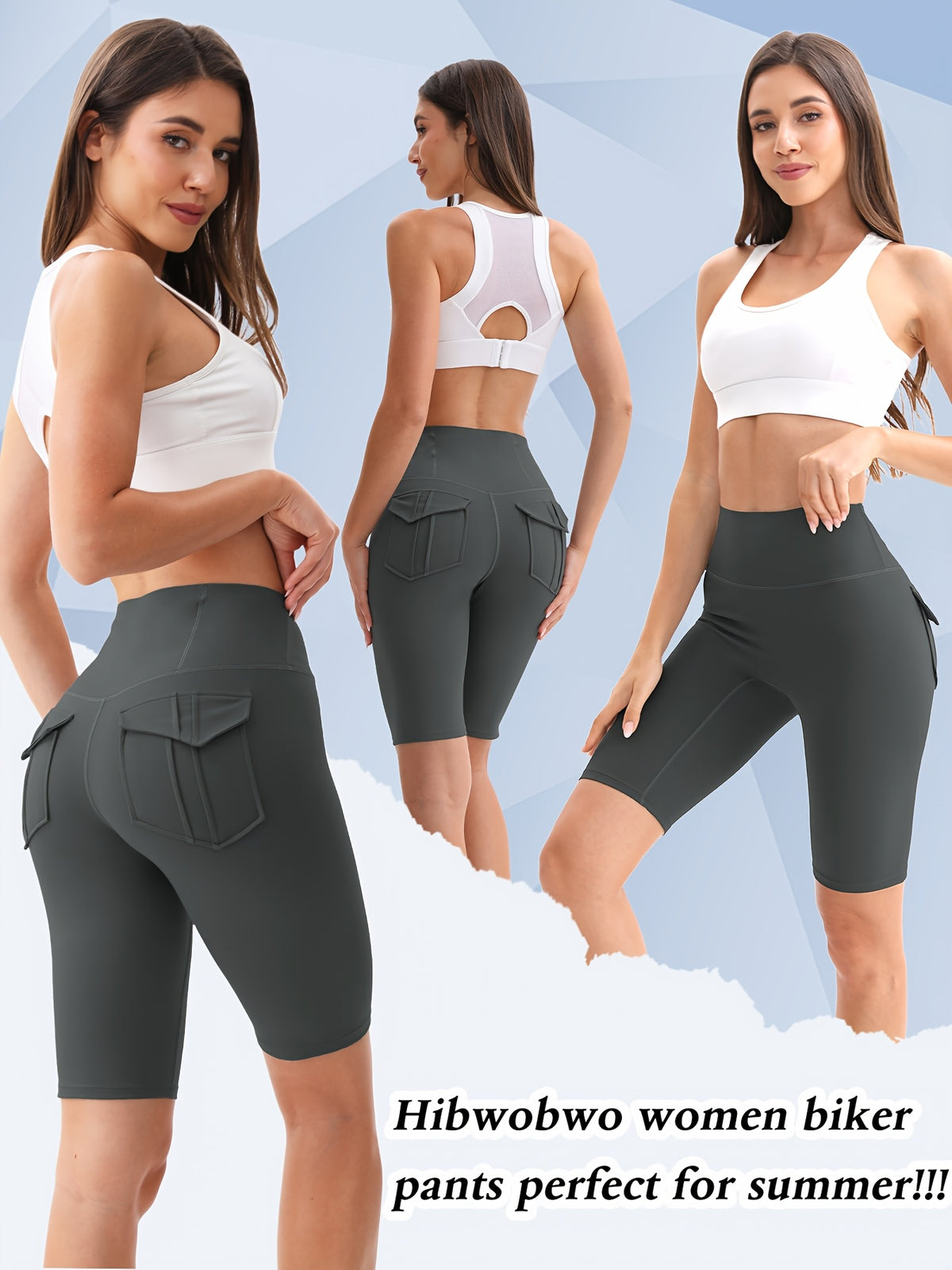 Nylon Spandex Biker Shorts 5-Pack for Women, High-Waist Stretch Workout Shorts with Two Back Pockets for Yoga, Running and Casual Wear