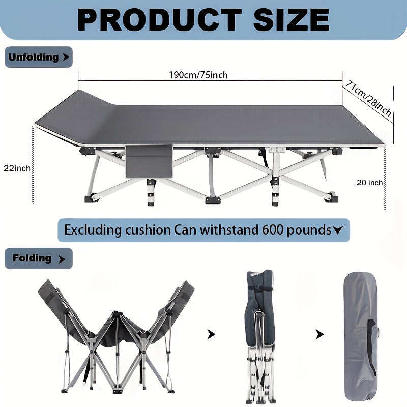 Adult Outdoor Camping Cot, 75-Inch Portable Folding Bed with Carry Bag, Gray 450, 500 and 600 lb Options Plus No-Pad Variants for Campsite Rest