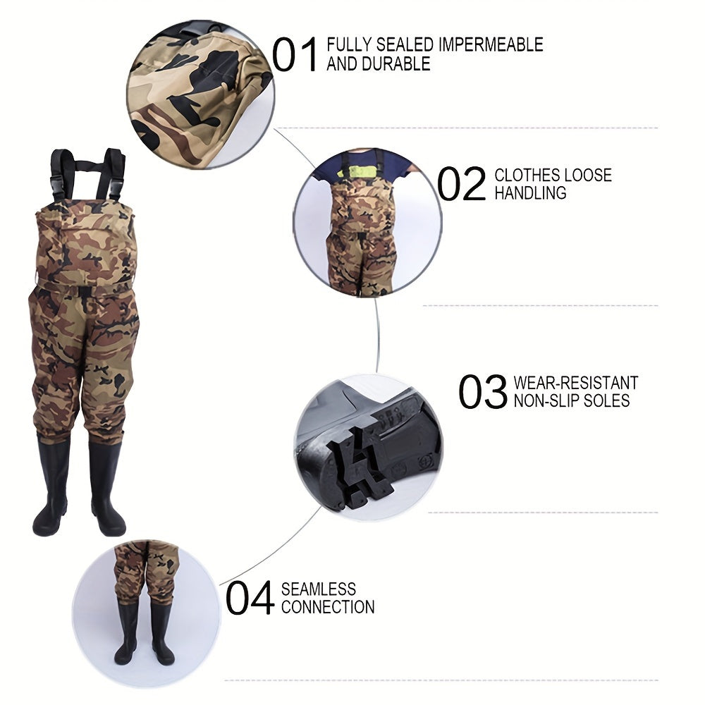 Camo Fishing Chest Waders for Men and Women, Lightweight 3-Ply Nylon Bootfoot Wading Gear with Adjustable Suspenders for Hunting and Farm Work