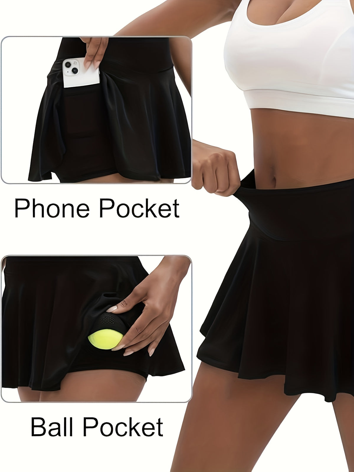 14-Inch Pleated Tennis Skorts for Women, 3-Piece High-Waist Stretch Set with Built-In Shorts, Two Inner Pockets and Side Tie Detail, S–XXL
